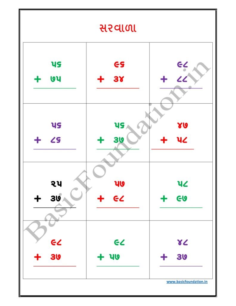 સરવાળા વર્કશીટ