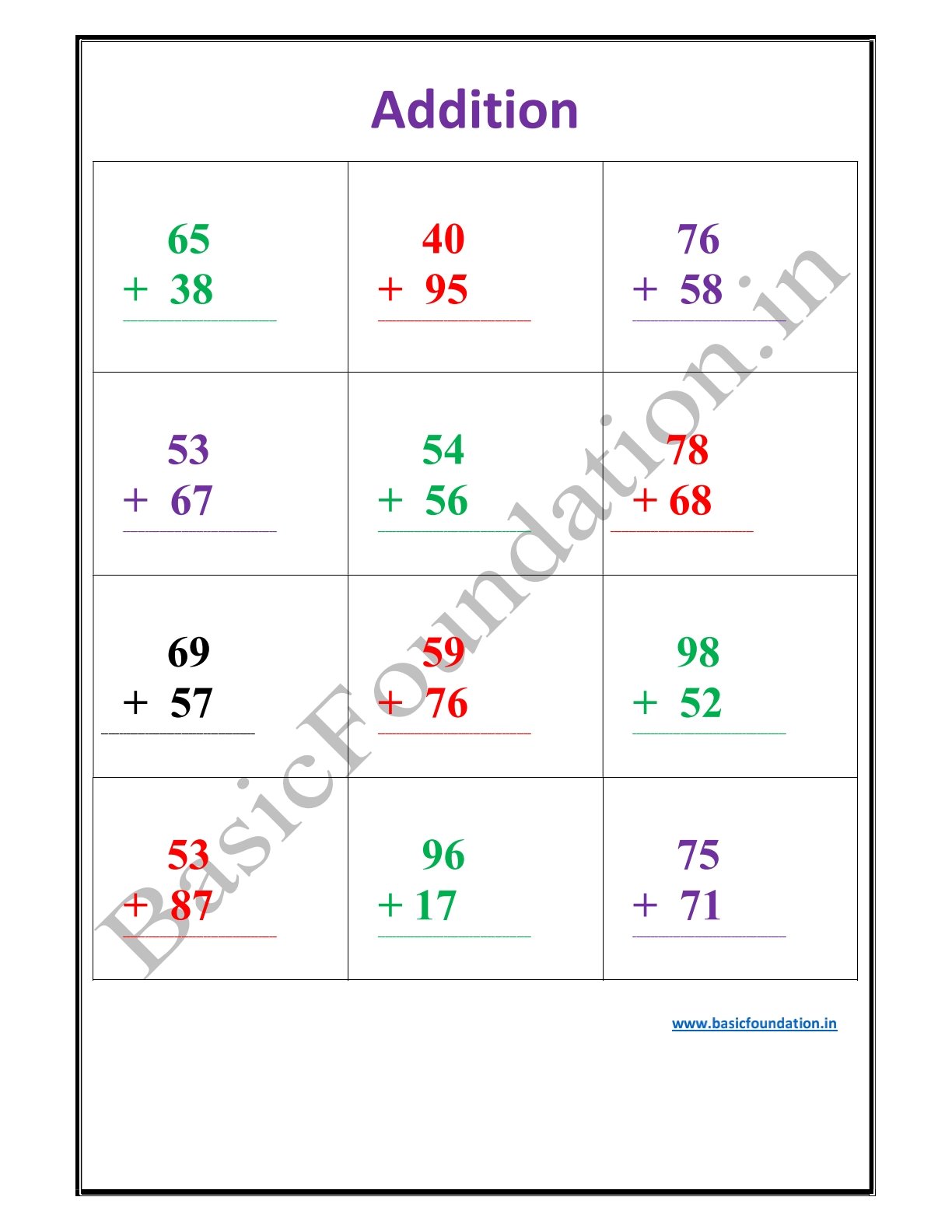 Addition Worksheet