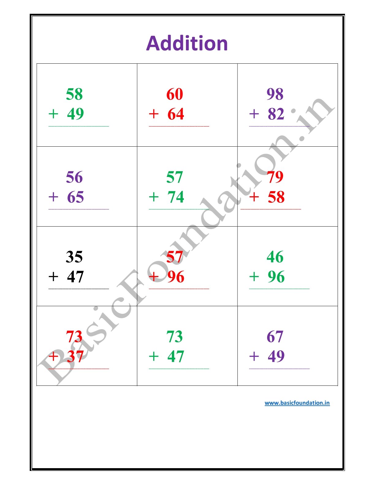 Addition Worksheet