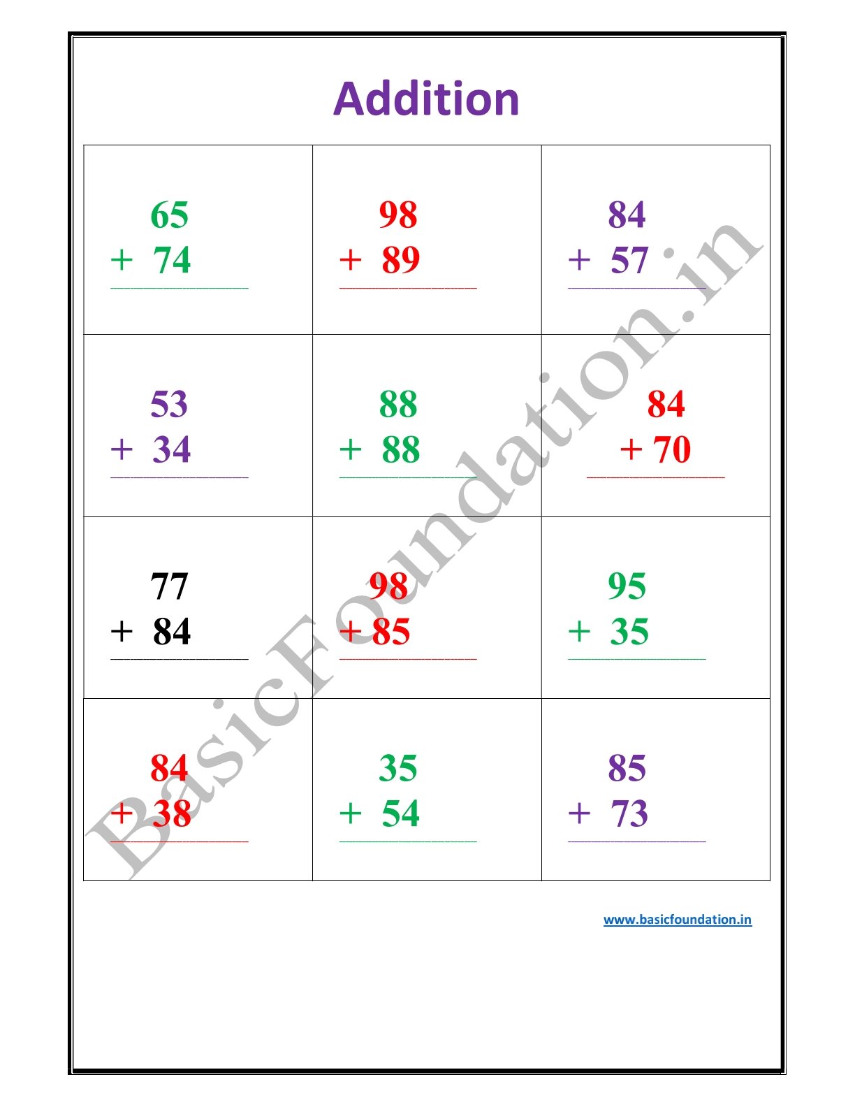 Addition Worksheet