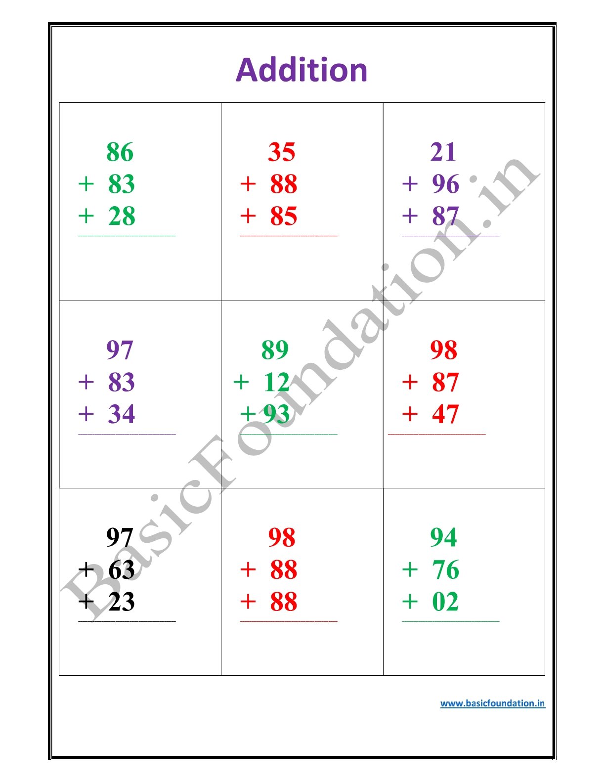 Addition Worksheet