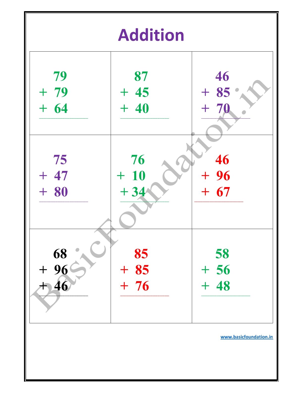 Addition Worksheet