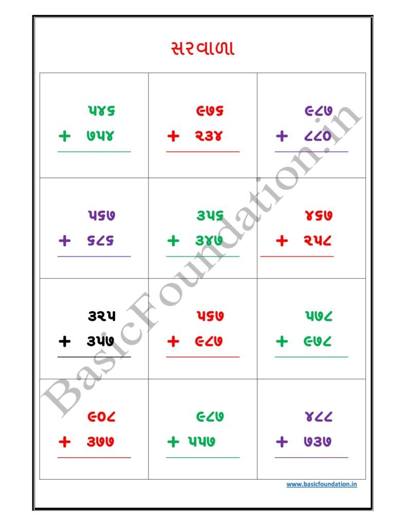 સરવાળા વર્કશીટ