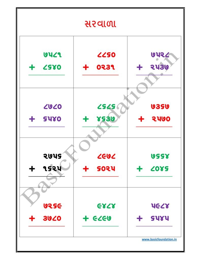 સરવાળા વર્કશીટ