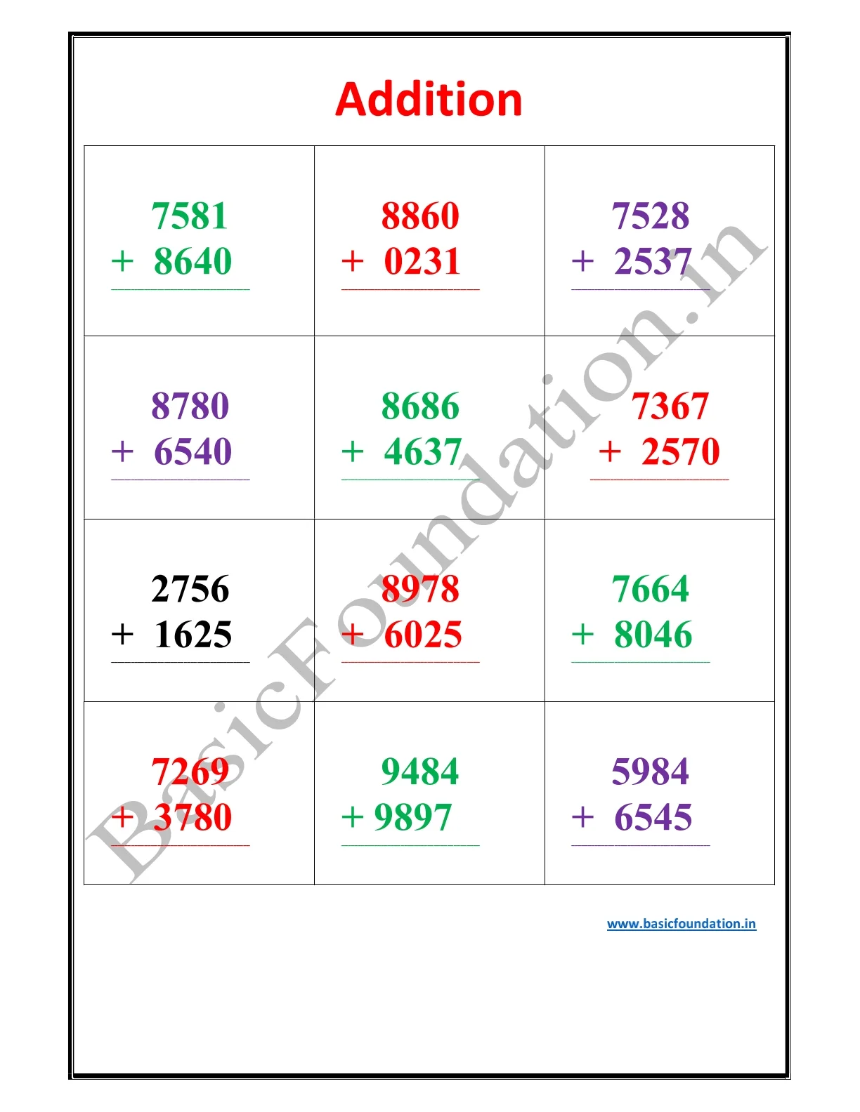 Addition Worksheet