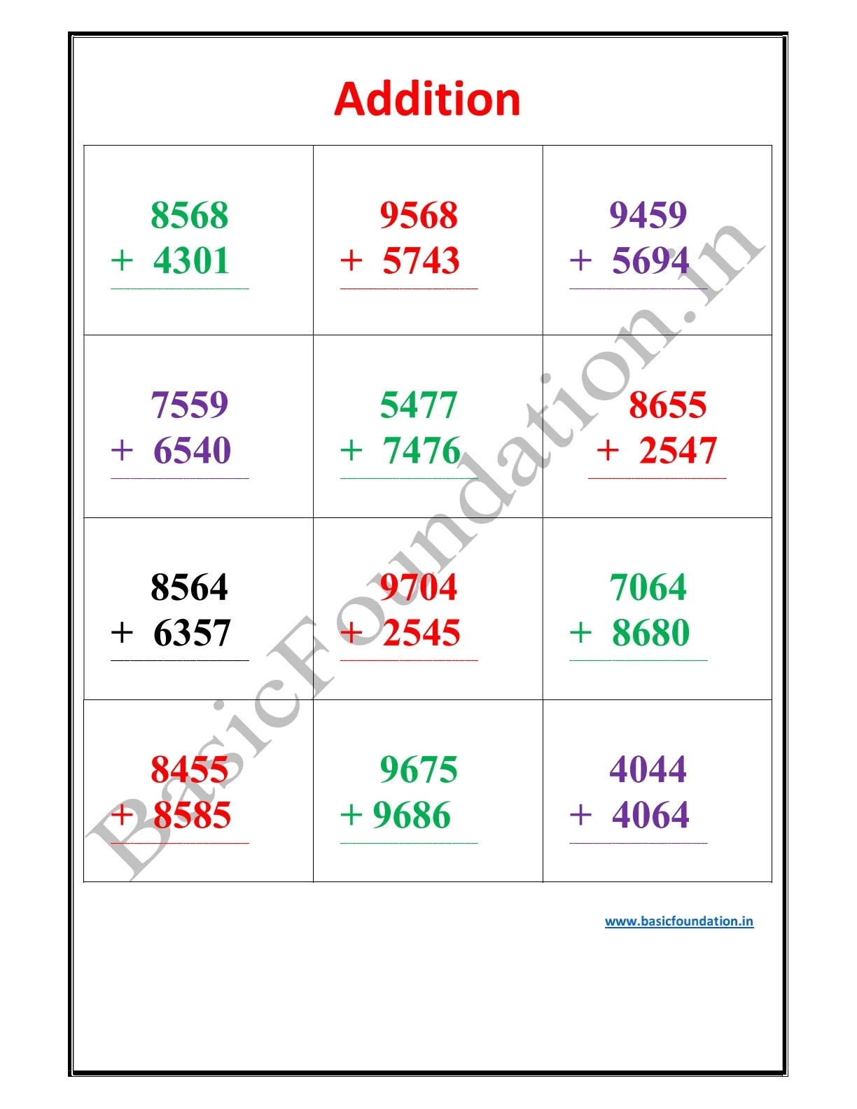 Addition Worksheet